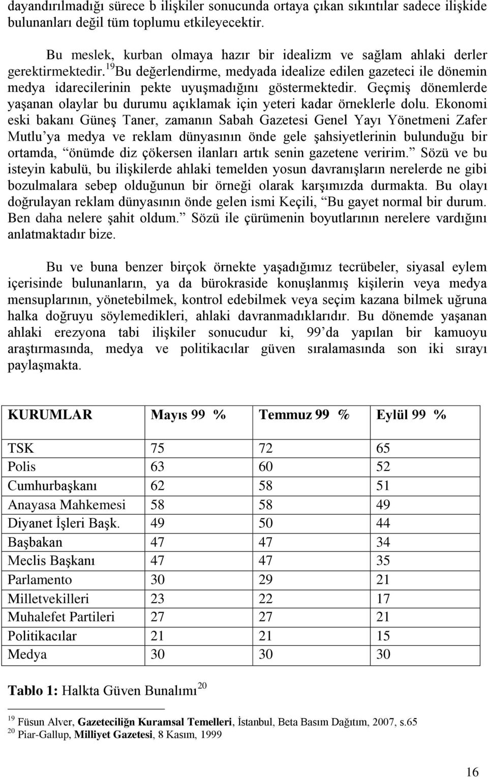 19 Bu değerlendirme, medyada idealize edilen gazeteci ile dönemin medya idarecilerinin pekte uyuşmadığını göstermektedir.