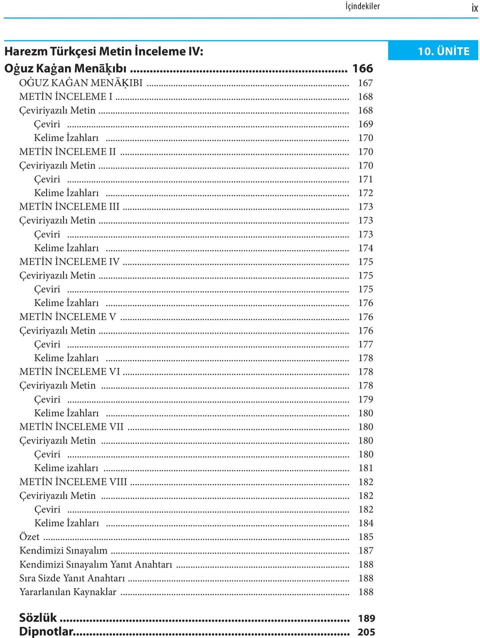 .. 175 Çeviriyazılı Metin... 175 Çeviri... 175 Kelime İzahları... 176 METİN İNCELEME V... 176 Çeviriyazılı Metin... 176 Çeviri... 177 Kelime İzahları... 178 METİN İNCELEME VI... 178 Çeviriyazılı Metin.