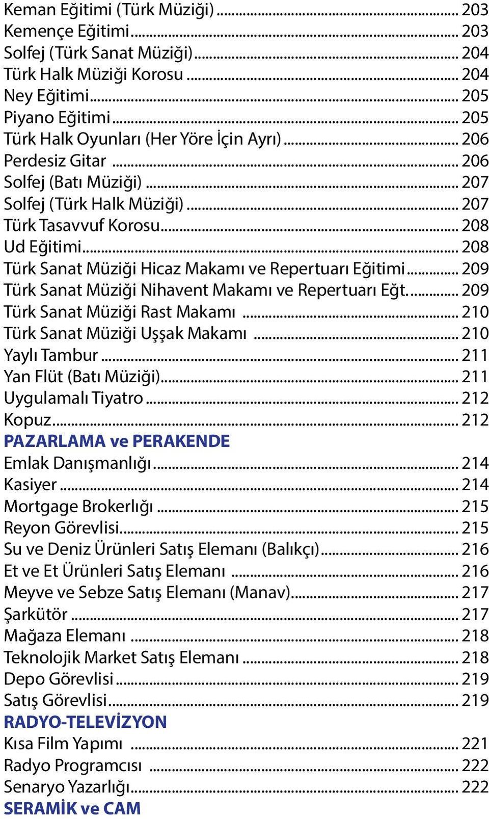 .. 208 Türk Sanat Müziği Hicaz Makamı ve Repertuarı Eğitimi... 209 Türk Sanat Müziği Nihavent Makamı ve Repertuarı Eğt... 209 Türk Sanat Müziği Rast Makamı... 210 Türk Sanat Müziği Uşşak Makamı.