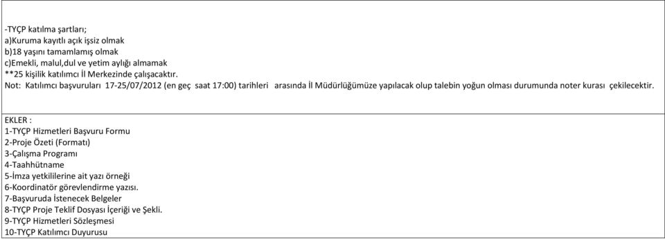 Not: Katılımcı başvuruları 17-25/07/2012 (en geç saat 17:00) tarihleri arasında İl Müdürlüğümüze yapılacak olup talebin yoğun olması durumunda noter kurası