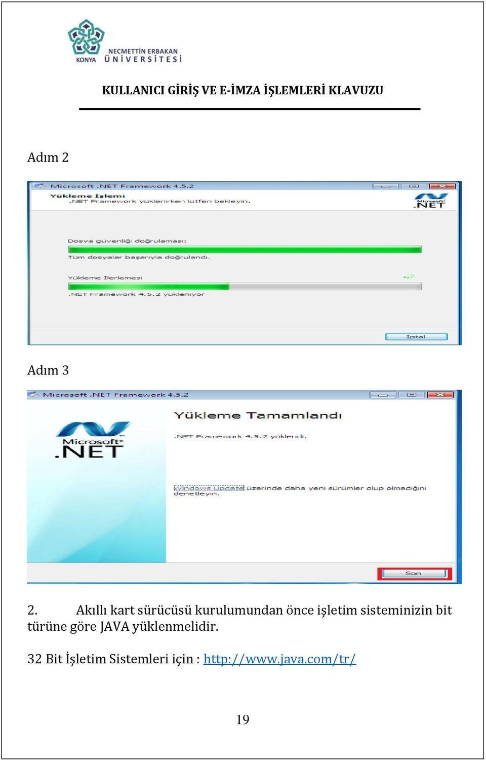 işletim sisteminizin bit türüne göre JAVA