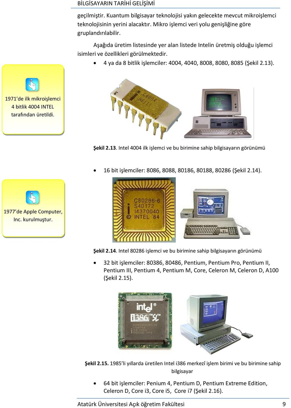 1971 de ilk mikroişlemci 4 bitlik 4004 INTEL tarafından üretildi. Şekil 2.13.