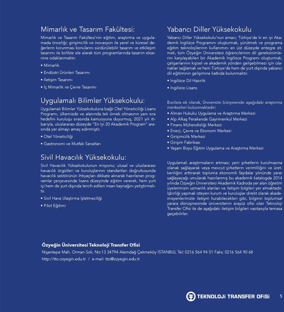 Mimarlık Endüstri Ürünleri Tasarımı İletişim Tasarımı İç Mimarlık ve Çevre Tasarımı Uygulamalı Bilimler Yüksekokulu: Uygulamalı Bilimler Yüksekokuluna bağlı Otel Yöneticiliği Lisans Programı,