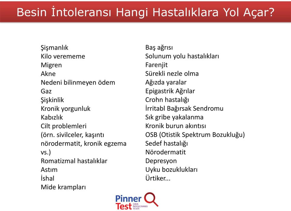 sivilceler, kaşıntı nörodermatit, kronik egzema vs.