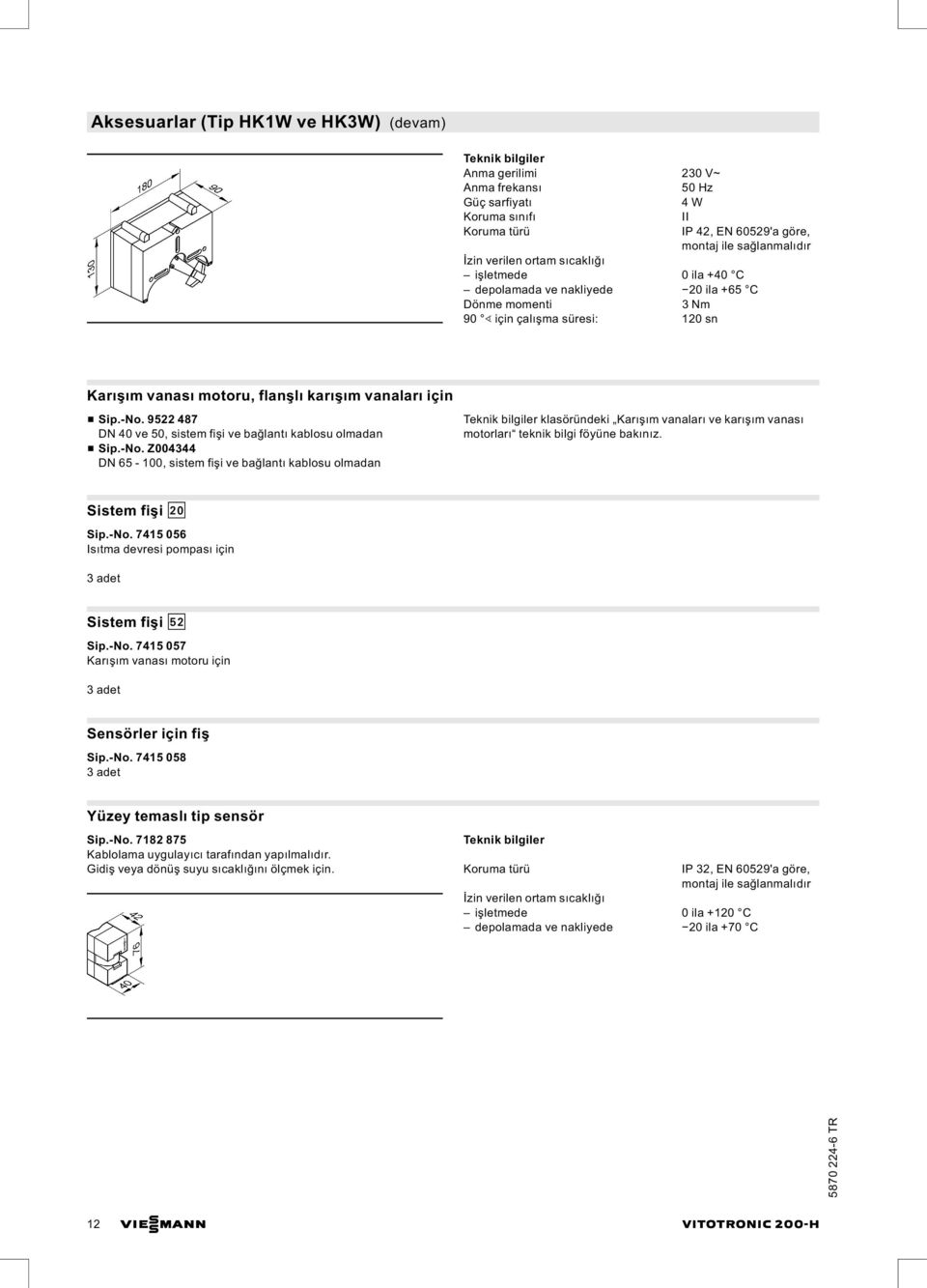 9522 487 DN 40 ve 50, sistem fişi vebağlantı kablosu olmadan & Sip.-No.