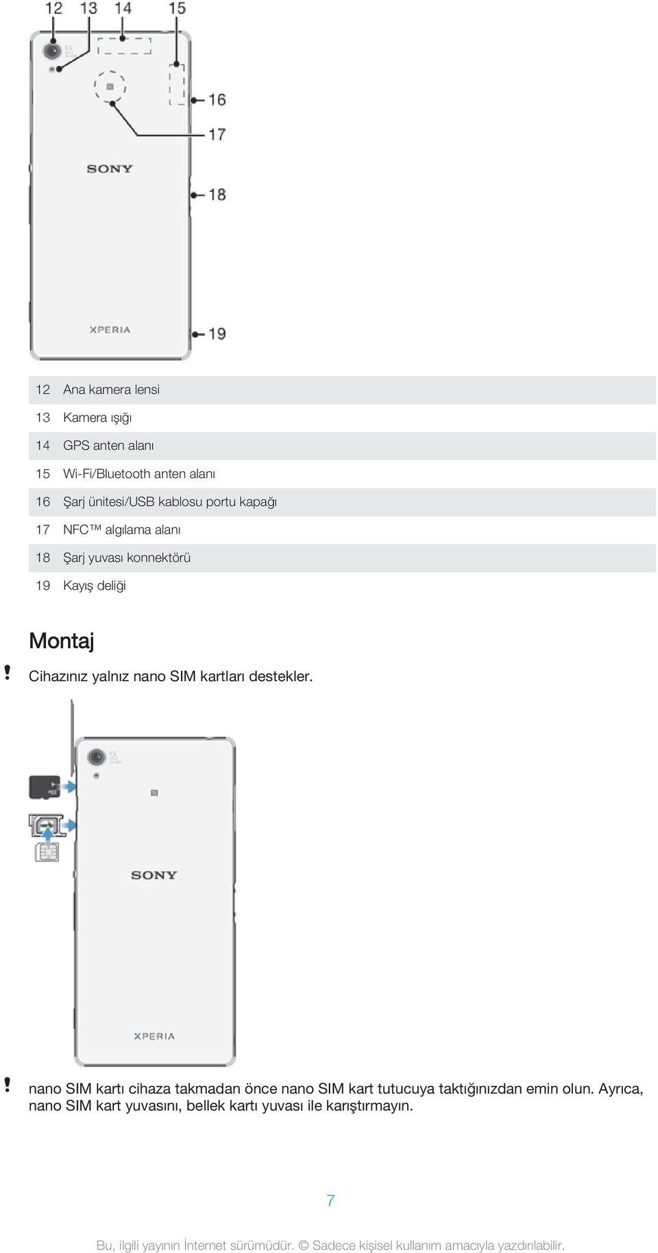 Montaj Cihazınız yalnız nano SIM kartları destekler.