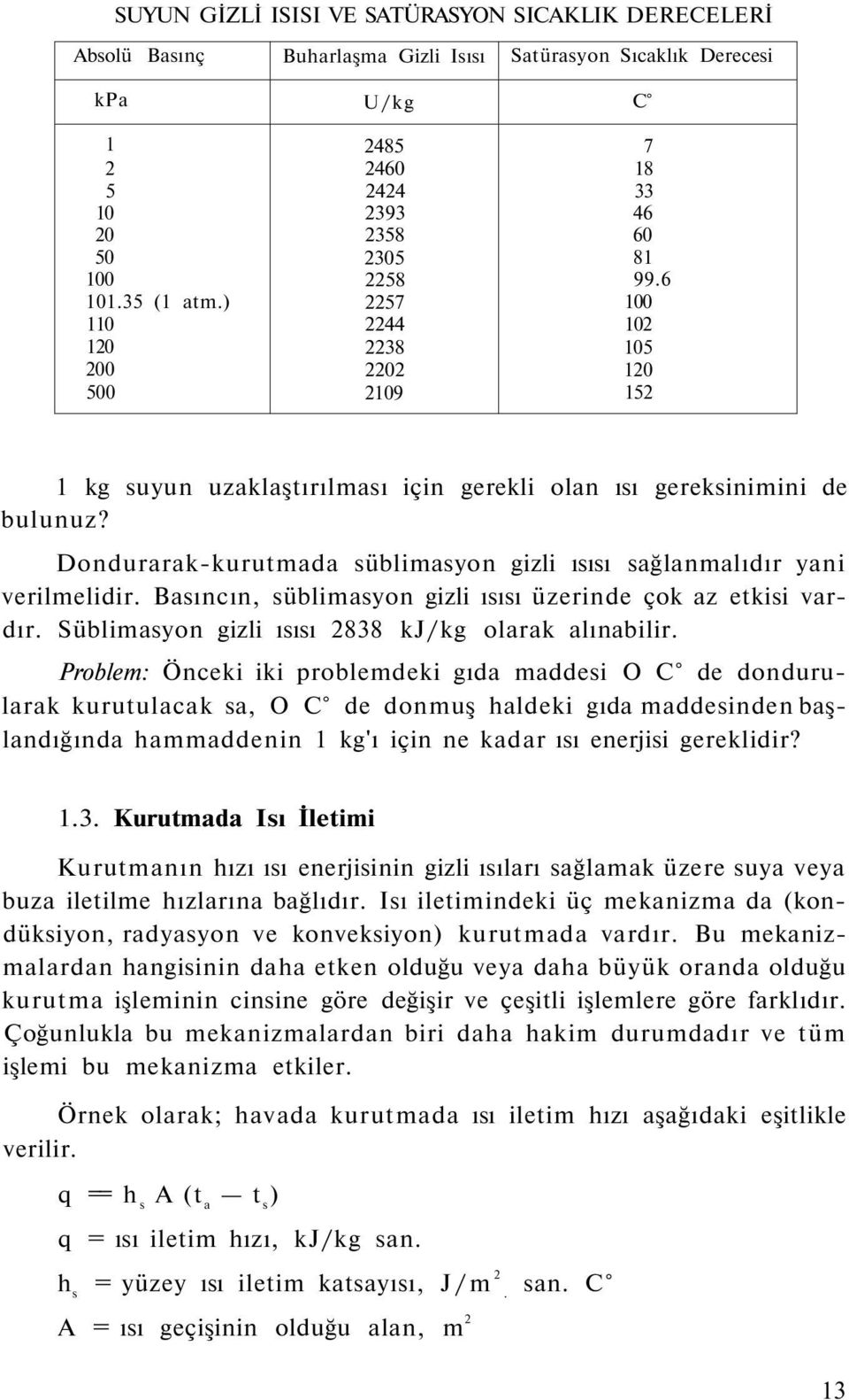 6 100 102 105 120 152 1 kg suyun uzaklaştırılması için gerekli olan ısı gereksinimini de bulunuz? Dondurarak-kurutmada süblimasyon gizli ısısı sağlanmalıdır yani verilmelidir.