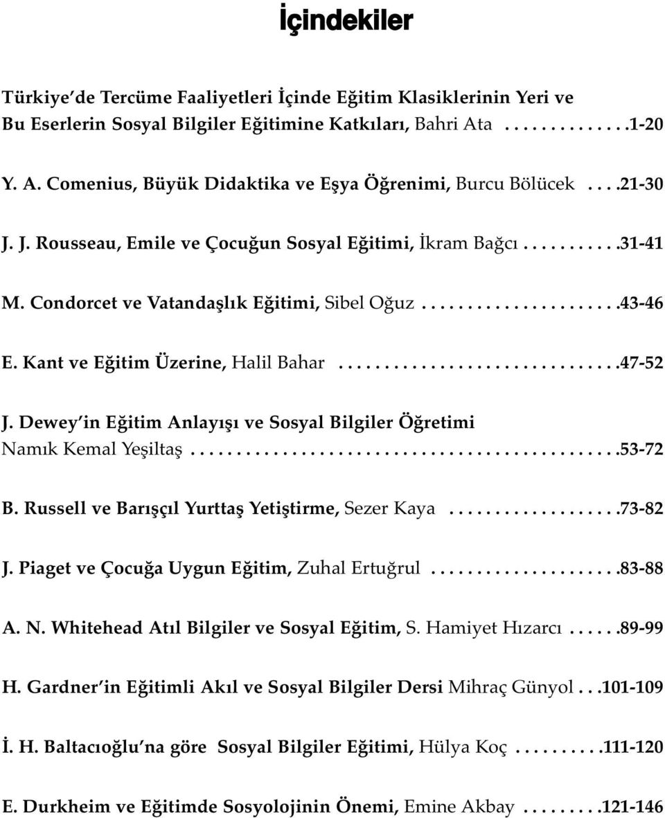 ..............................47-52 J. Dewey in Eğitim Anlayışı ve Sosyal Bilgiler Öğretimi Namık Kemal Yeşiltaş...............................................53-72 B.