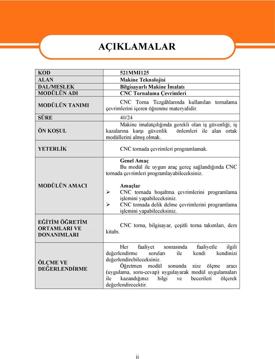 YETERLİK CNC tornada çevrimleri programlamak. Genel Amaç Bu modül ile uygun araç gereç sağlandığında CNC tornada çevrimleri programlayabileceksiniz.