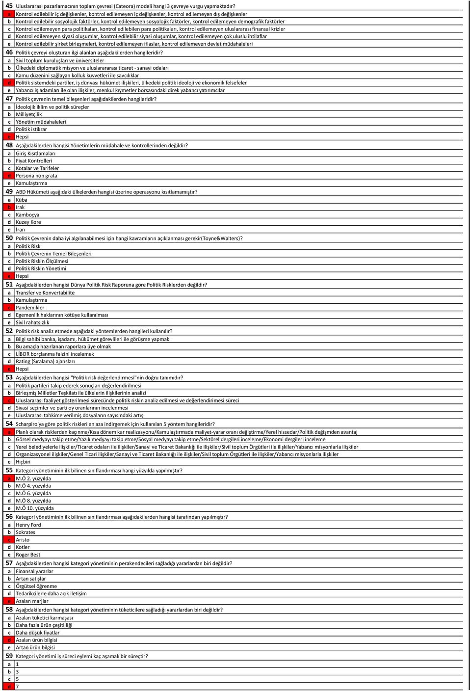 edilemeyen demografik faktörler c Kontrol edilemeyen para politikaları, kontrol edilebilen para politikaları, kontrol edilemeyen uluslararası finansal krizler d Kontrol edilemeyen siyasi oluşumlar,