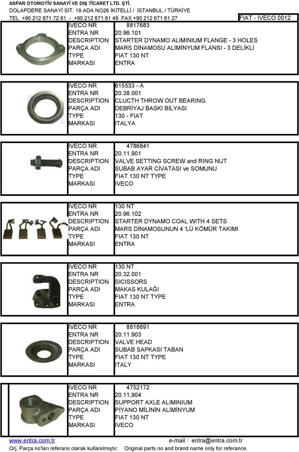 901 VALVE SETTING SCREW and RING NUT SUBAB AYAR CİVATASI ve SOMUNU FIAT 130 NT IVECO 130 NT 20.96.