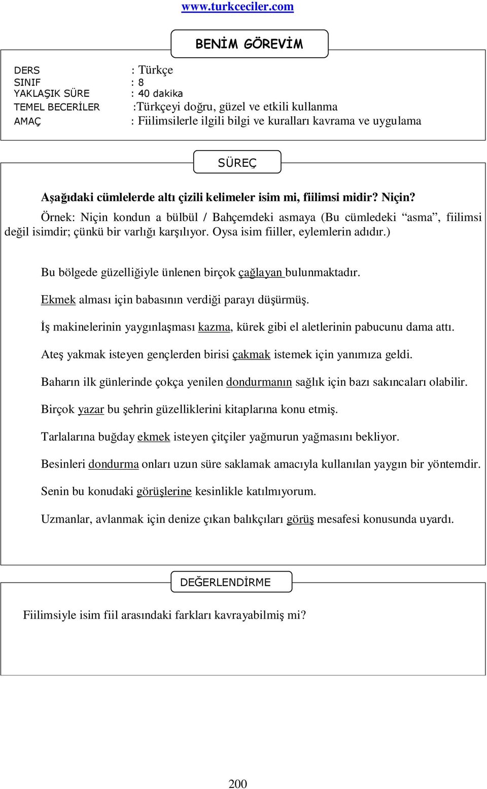 Oysa isim fiiller, eylemlerin adıdır.) Bu bölgede güzelliğiyle ünlenen birçok çağlayan bulunmaktadır. Ekmek alması için babasının verdiği parayı düşürmüş.