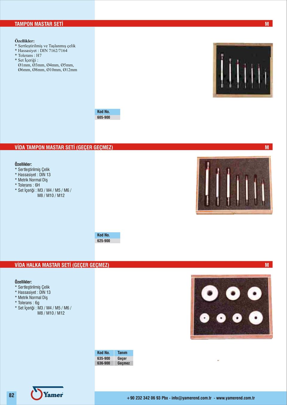 Diþ * Tolerans : 6H * Set Ýçeriði : M3 / M4 / M5 / M6 / M8 / M10 / M12 625-900 VÝDA HALKA MASTAR SETÝ (GEÇER GEÇMEZ) M *