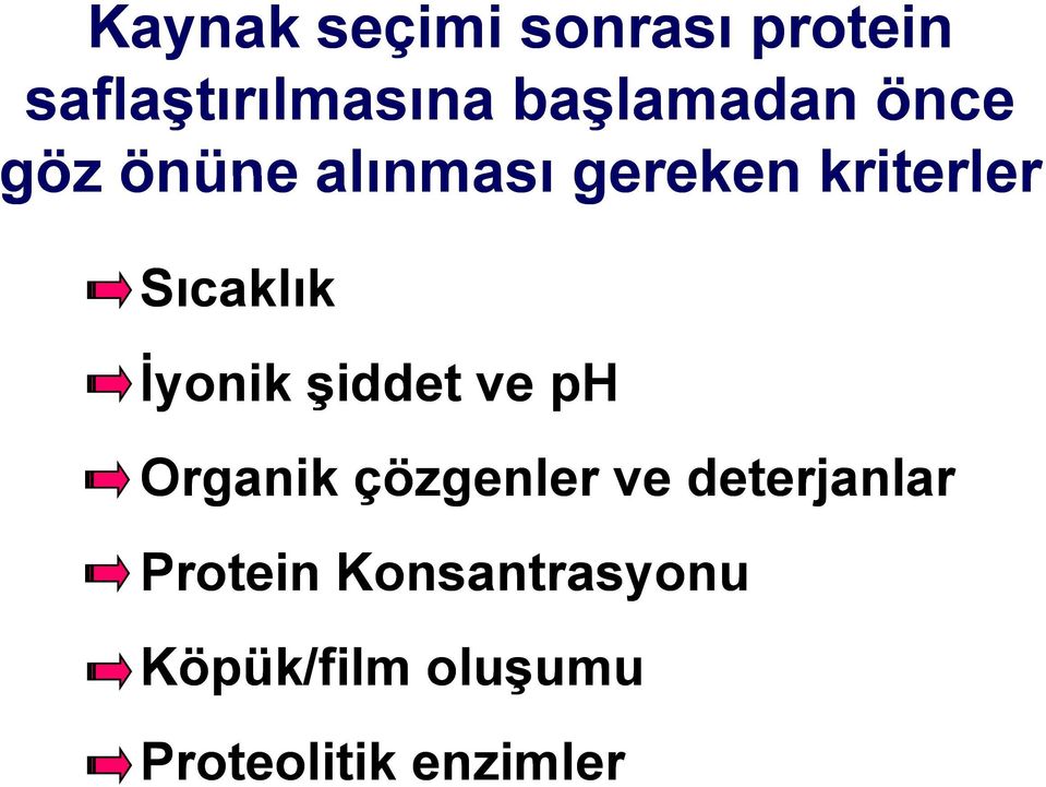 Sıcaklık İyonik şiddet ve ph Organik çözgenler ve