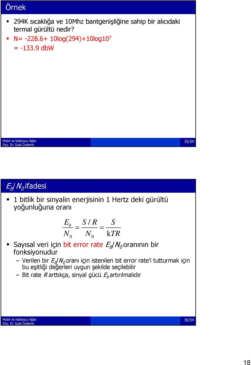 Sayısal veri için bit error rate E b /N 0 oranının bir fonksiyonudur Verilen bir E b /N 0 oranı için istenilen bit error rate