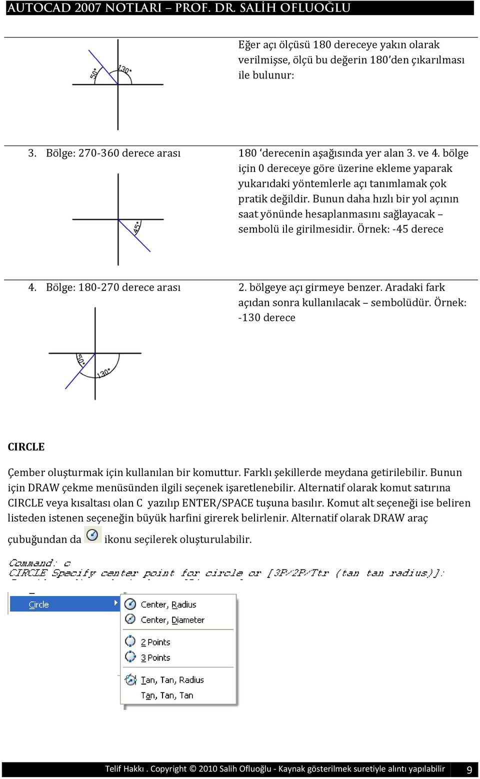 Bunun daha hızlı bir yol açının saat yönünde hesaplanmasını sağlayacak sembolü ile girilmesidir. Örnek: 45 derece 4. Bölge: 180 270 derece arası 2. bölgeye açı girmeye benzer.