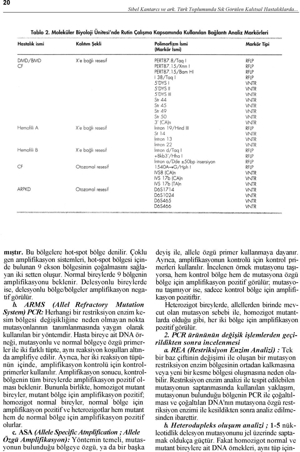 CF ARPKD X'e bağlı resesif X'e bağlı resesif X'e bağlı resesif Otozomal resesif Otozomal resesif PERT87.8/Taq I PERT87.15/Xmn I PERT87.