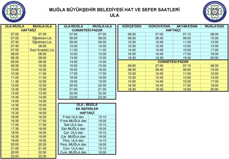09:00 09:30 10:30 10:45 11:00 12:00 07:40 08:05 10:00 10:30 12:30 12:45 13:00 14:00 07:50 Gazi Anadolu Lis.