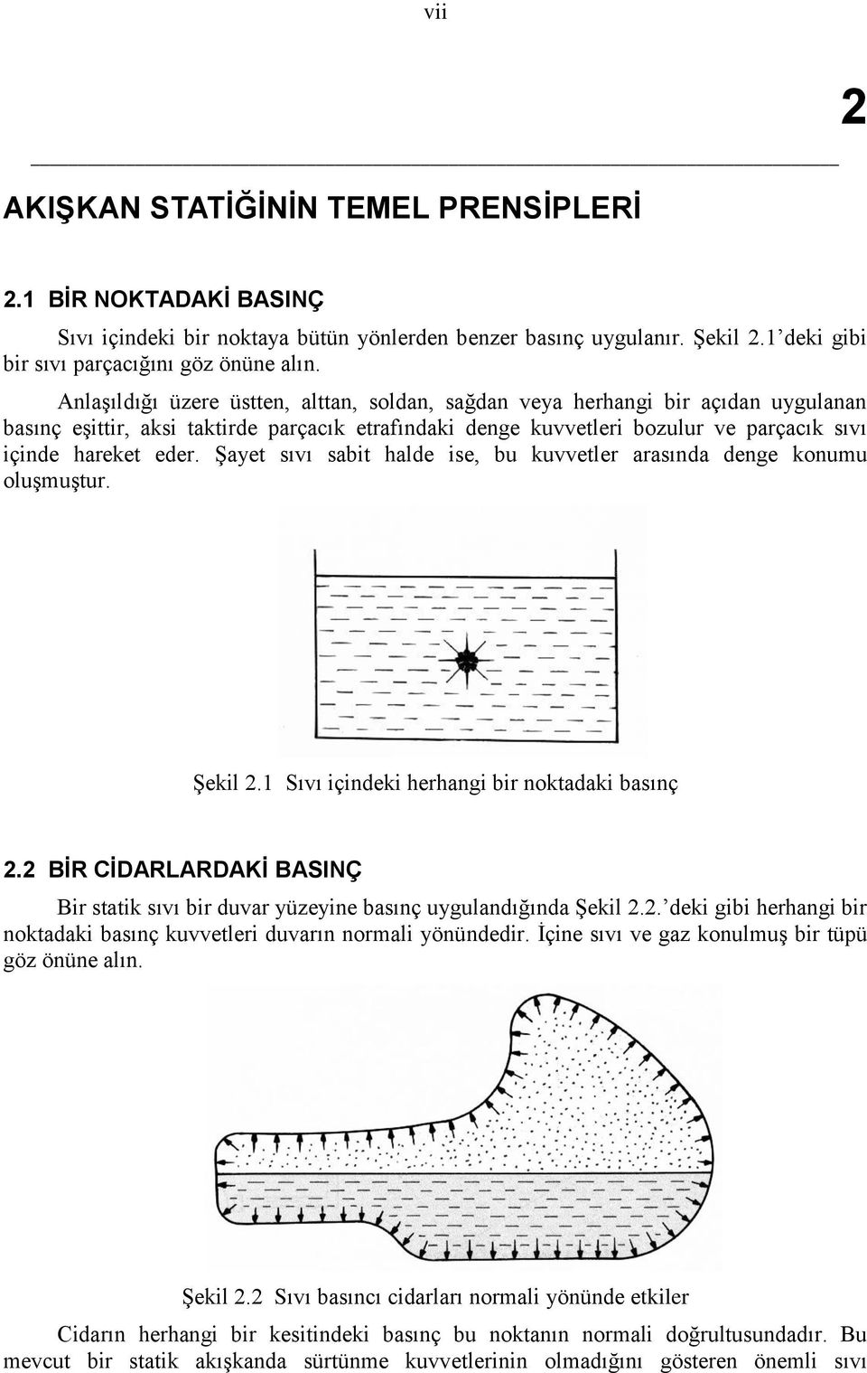 halde ise, bu kuvvetler arasında denge konumu oluşmuştur Şekil Sıvı içindeki herhangi bir noktadaki basınç BİR CİDARLARDAKİ BASINÇ Bir statik sıvı bir duvar yüzeyine basınç uygulandığında Şekil deki