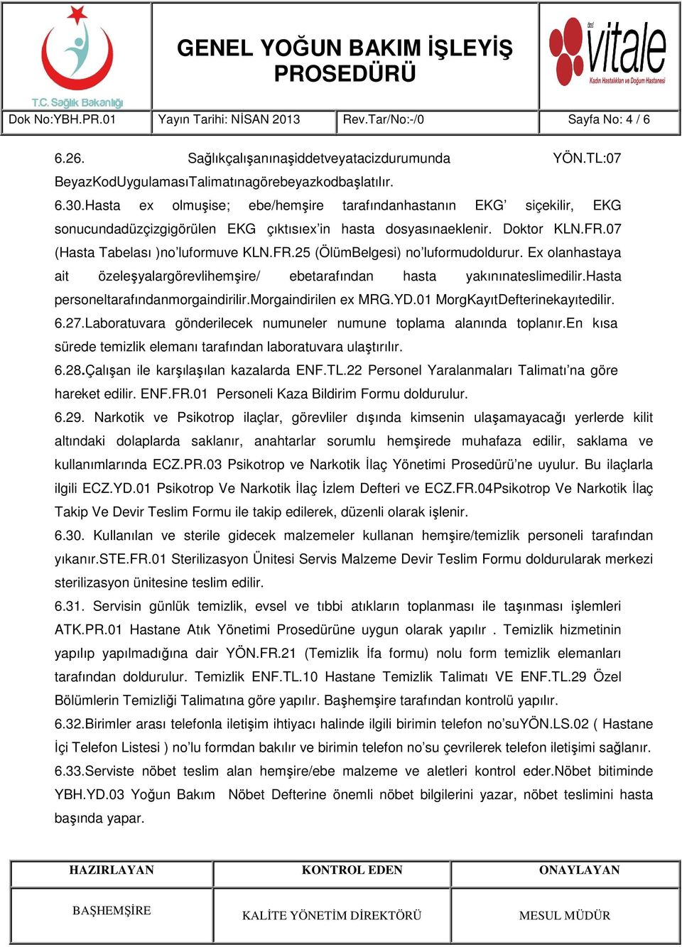 Ex olanhastaya ait özeleşyalargörevlihemşire/ ebetarafından hasta yakınınateslimedilir.hasta personeltarafındanmorgaindirilir.morgaindirilen ex MRG.YD.01 MorgKayıtDefterinekayıtedilir. 6.27.