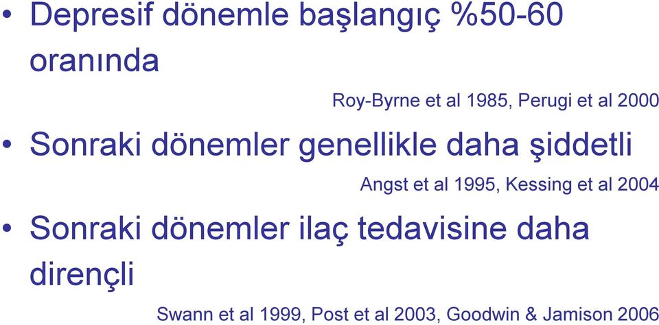 et al 1995, Kessing et al 2004 Sonraki dönemler ilaç tedavisine