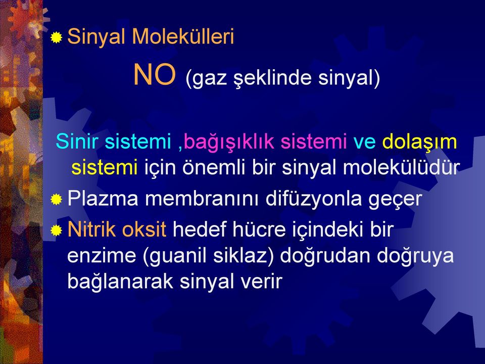 sinyal molekülüdür Plazma membranını difüzyonla geçer Nitrik oksit