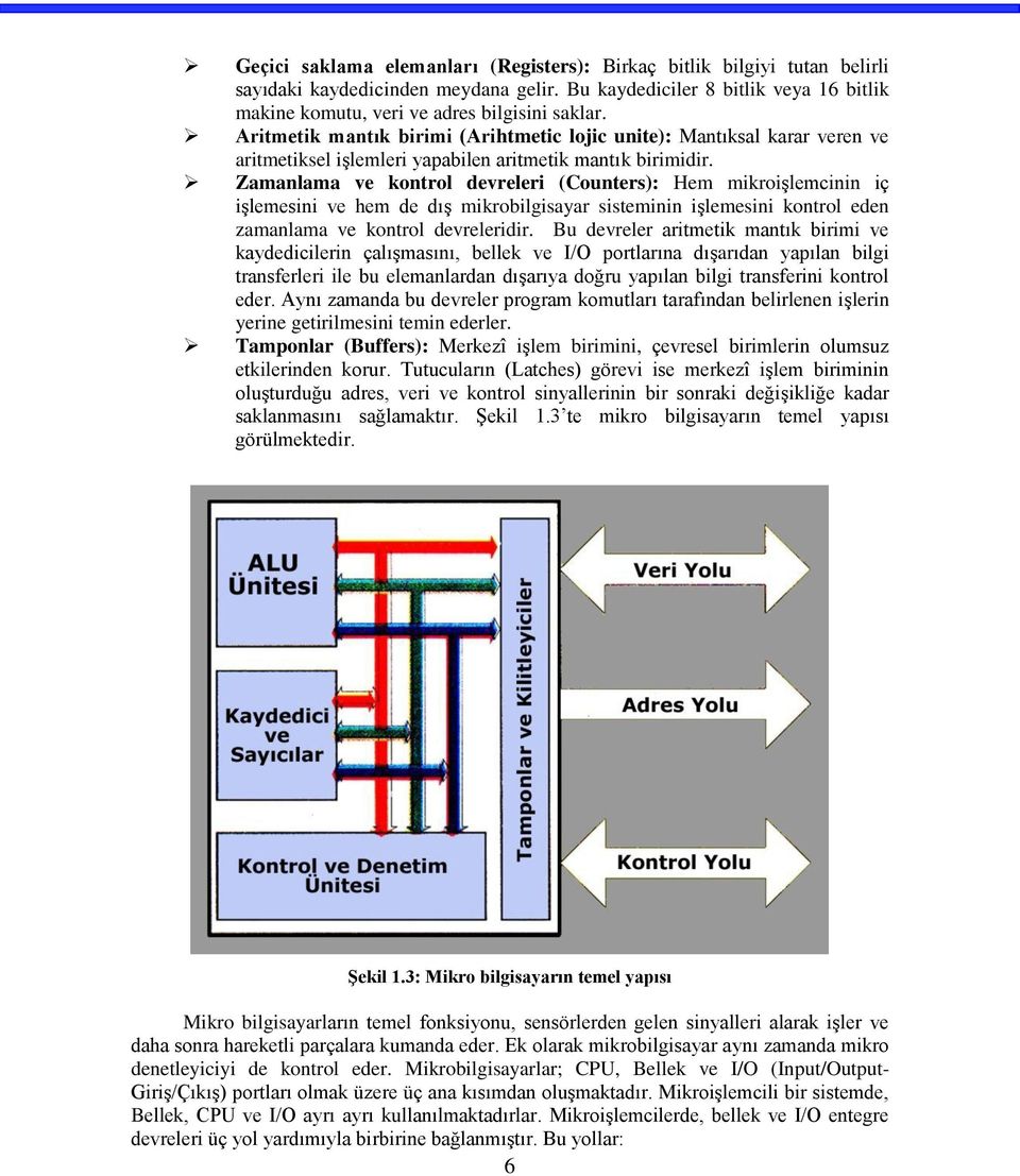 Zamanlama ve kontrol devreleri (Counters): Hem mikroişlemcinin iç işlemesini ve hem de dış mikrobilgisayar sisteminin işlemesini kontrol eden zamanlama ve kontrol devreleridir.