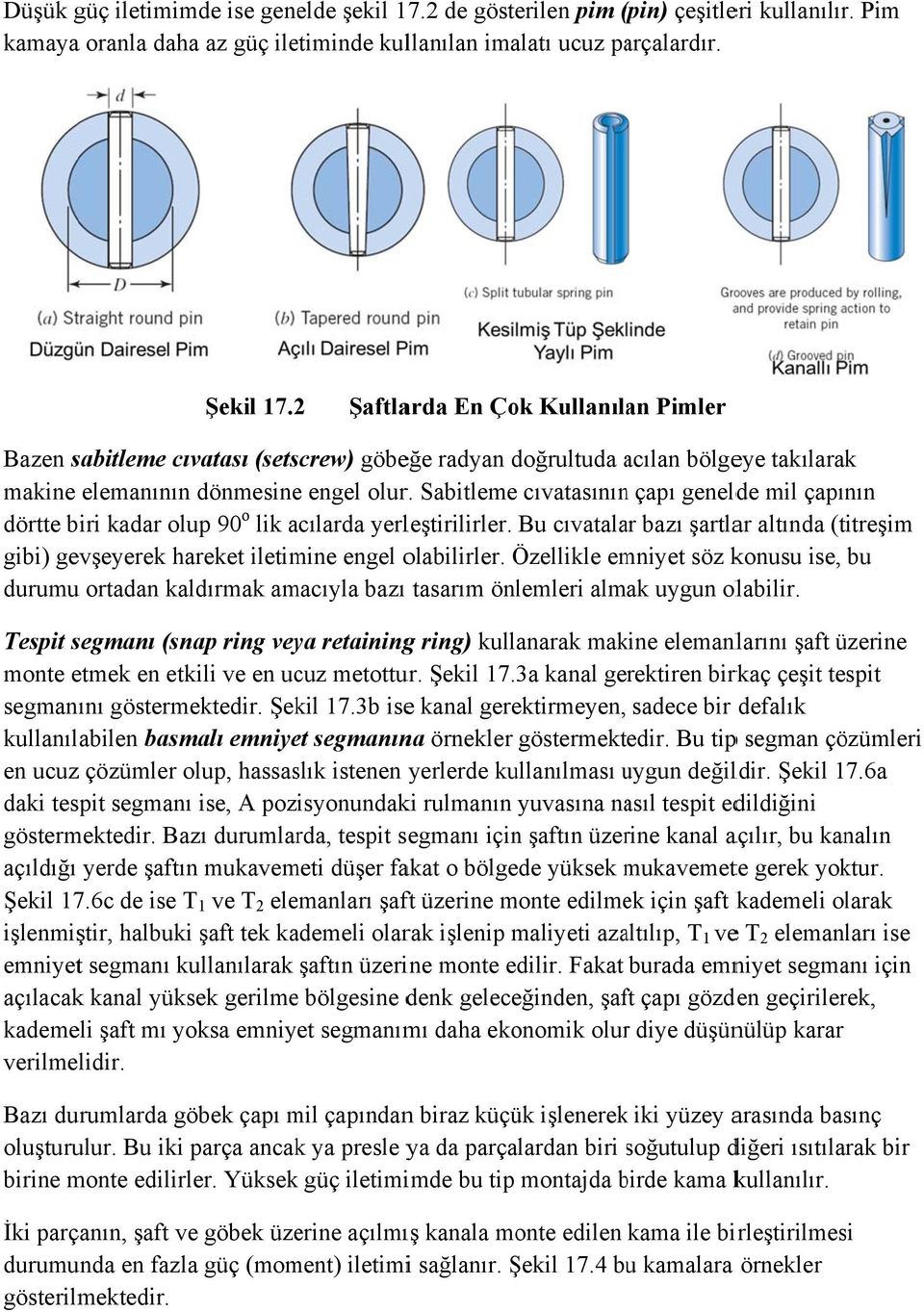 Sabitleme cıvatasınınn çapı genelde mil çapının dörtte biri kadar olup 90 o lik acılarda yerleştirilirler.