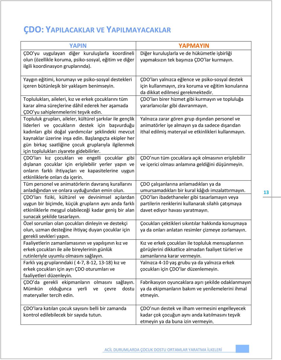 Toplulukları, aileleri, kız ve erkek çocuklarını tüm karar alma süreçlerine dâhil ederek her aşamada ÇDO yu sahiplenmelerini teşvik edin.