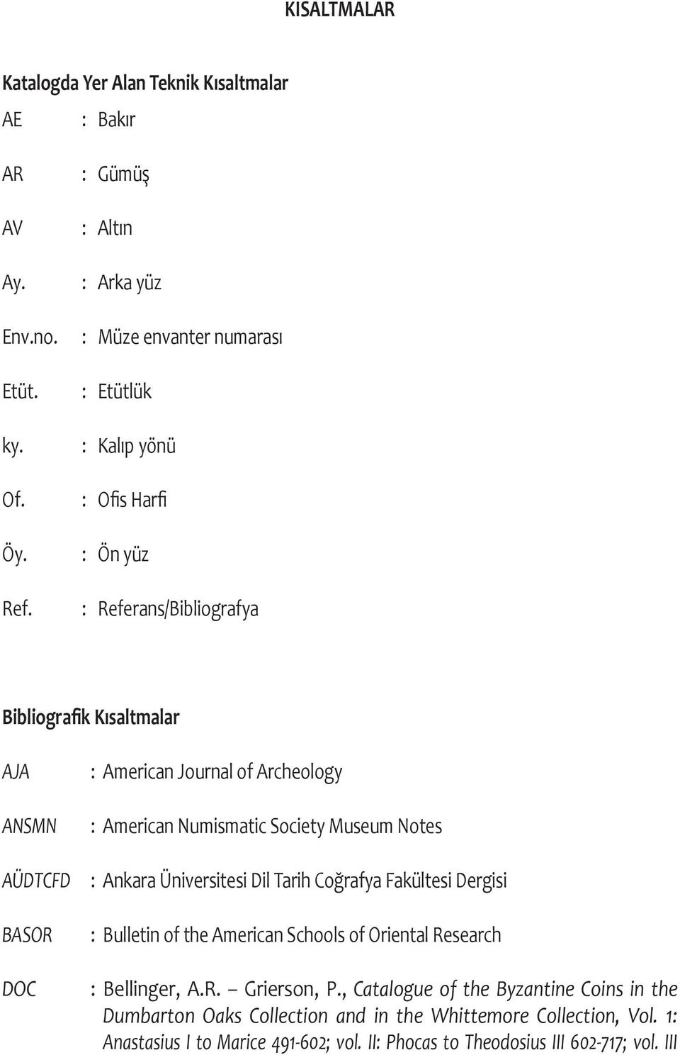 : American Journal of Archeology : American Numismatic Society Museum Notes : Ankara Üniversitesi Dil Tarih Coğrafya Fakültesi Dergisi : Bulletin of the American Schools of