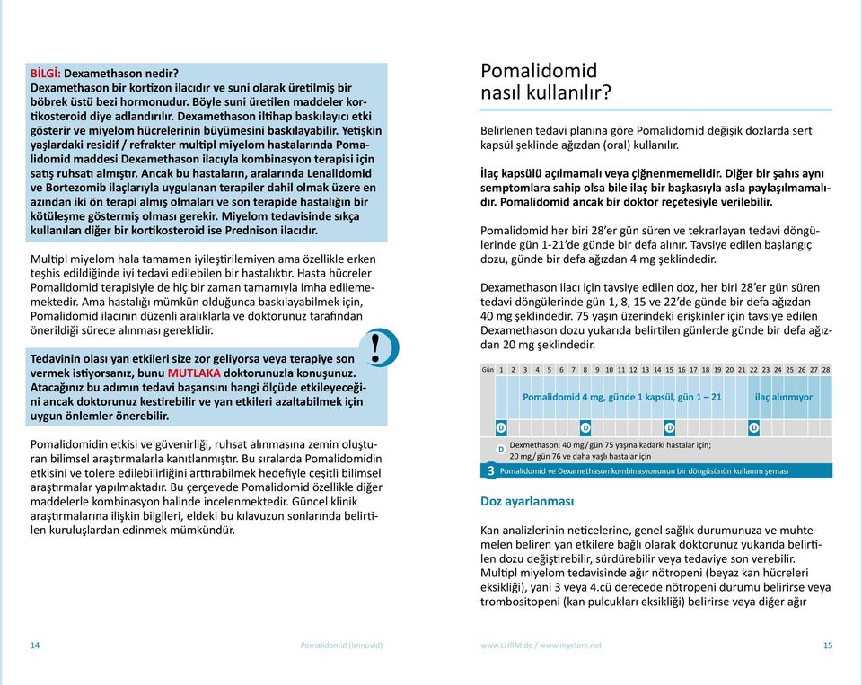 Yetişkin yaşlardaki residif / refrakter multipl miyelom hastalarında Pomalidomid maddesi Dexamethason ilacıyla kombinasyon terapisi için satış ruhsatı almıştır.