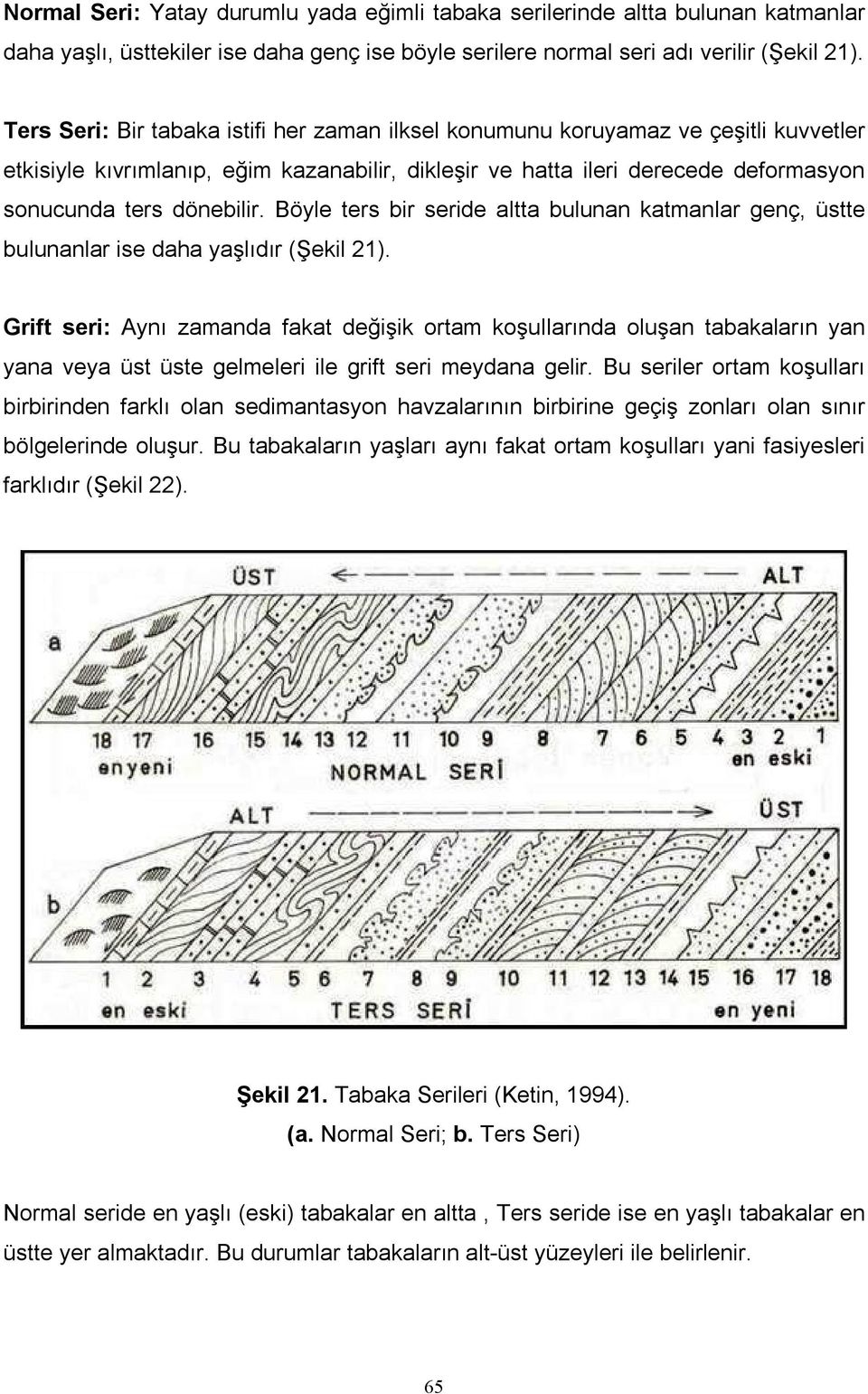 Böyle ters bir seride altta bulunan katmanlar genç, üstte bulunanlar ise daha yaşlıdır (Şekil 21).