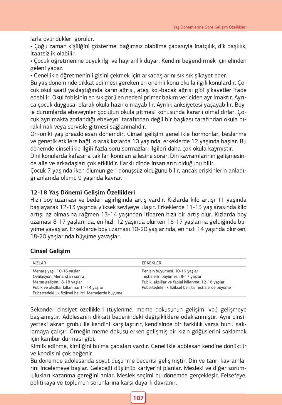 Bu yaş döneminde dikkat edilmesi gereken en önemli konu okulla ilgili konulardır. Çocuk okul saati yaklaştığında karın ağrısı, ateş, kol-bacak ağrısı gibi şikayetler ifade edebilir.