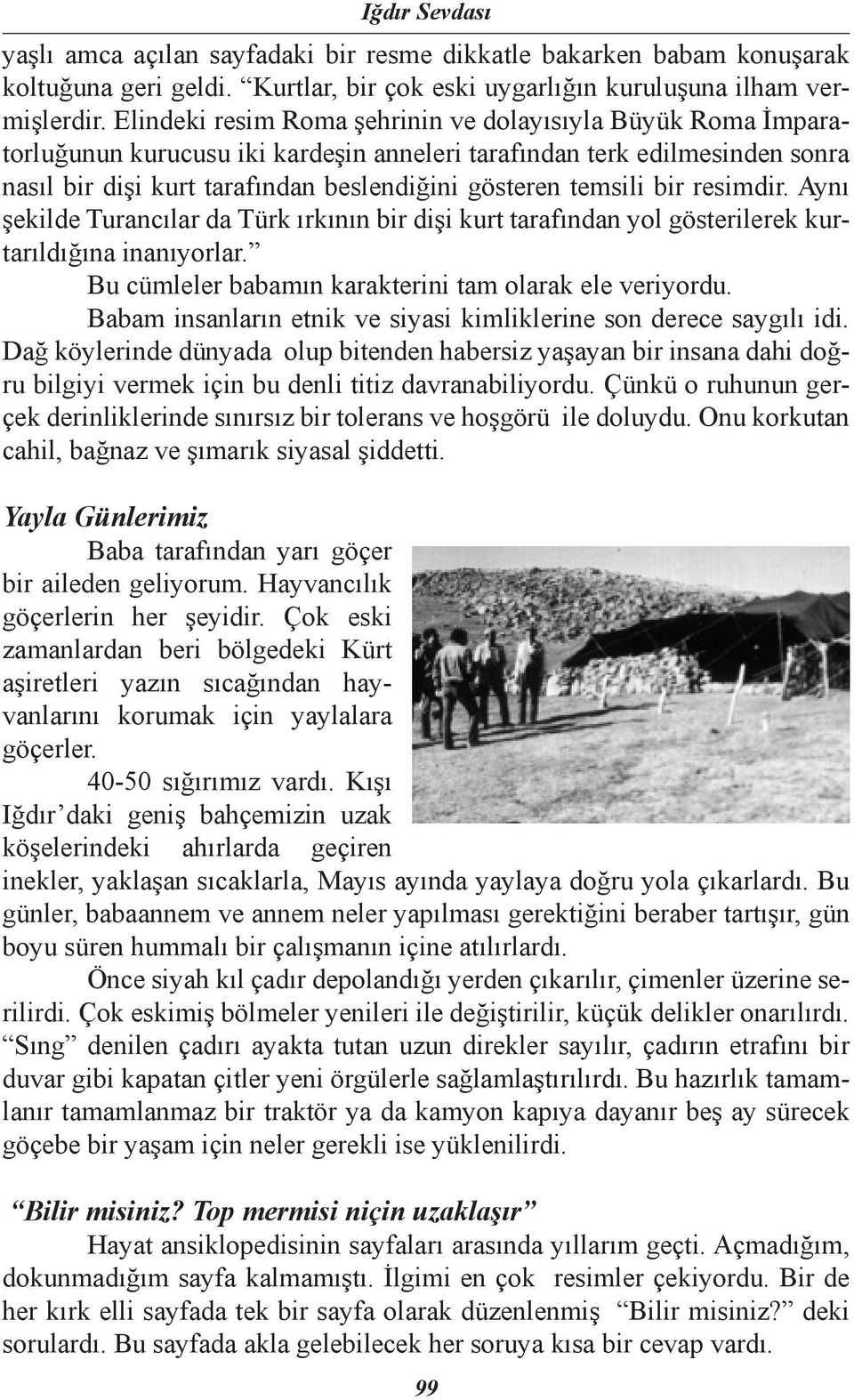 bir resimdir. Aynı şekilde Turancılar da Türk ırkının bir dişi kurt tarafından yol gösterilerek kurtarıldığına inanıyorlar. Bu cümleler babamın karakterini tam olarak ele veriyordu.