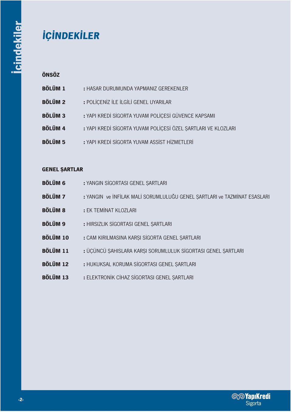 BÖLÜM 12 BÖLÜM 13 : YANGIN SİGORTASI GENEL ŞARTLARI : YANGIN ve İNFİLAK MALİ SORUMLULUĞU GENEL ŞARTLARI ve TAZMİNAT ESASLARI : EK TEMİNAT KLOZLARI : HIRSIZLIK SİGORTASI GENEL ŞARTLARI :