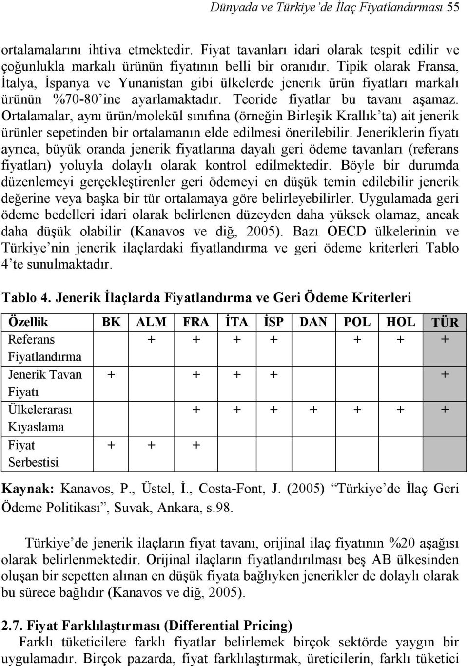 Ortalamalar, aynı ürün/molekül sınıfına (örneğin Birleşik Krallık ta) ait jenerik ürünler sepetinden bir ortalamanın elde edilmesi önerilebilir.