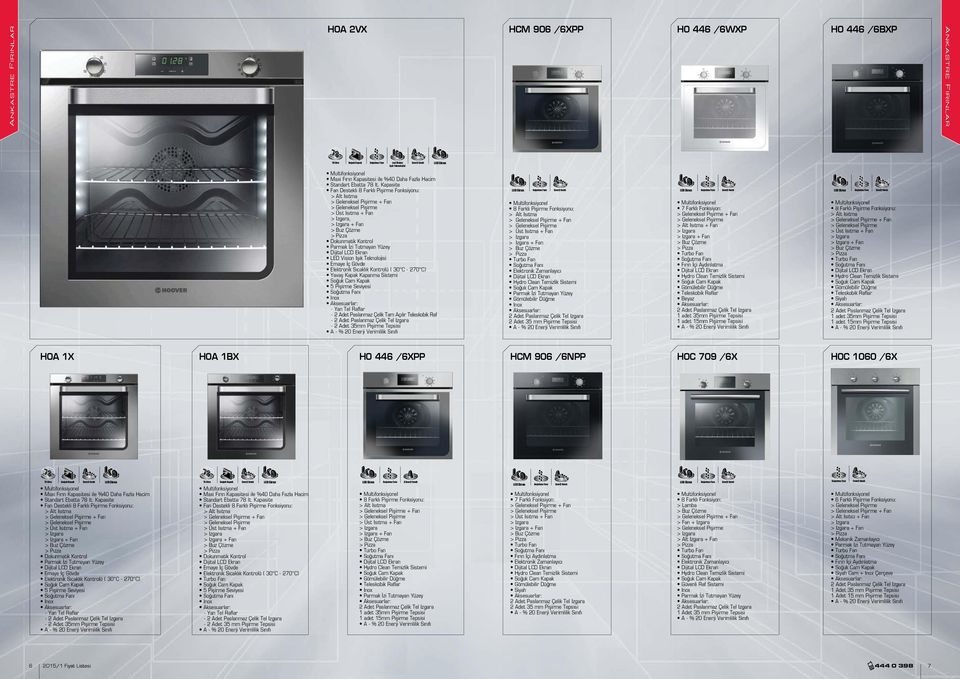 Kapasite Fan Destekli 8 Farklı Pişirme Fonksiyonu: > Alt Isıtma > Geleneksel Pişirme + Fan > Geleneksel Pişirme > Üst Isıtma + Fan > Izgara, > Izgara + Fan > Buz Çözme > Pizza Dokunmatik Kontrol