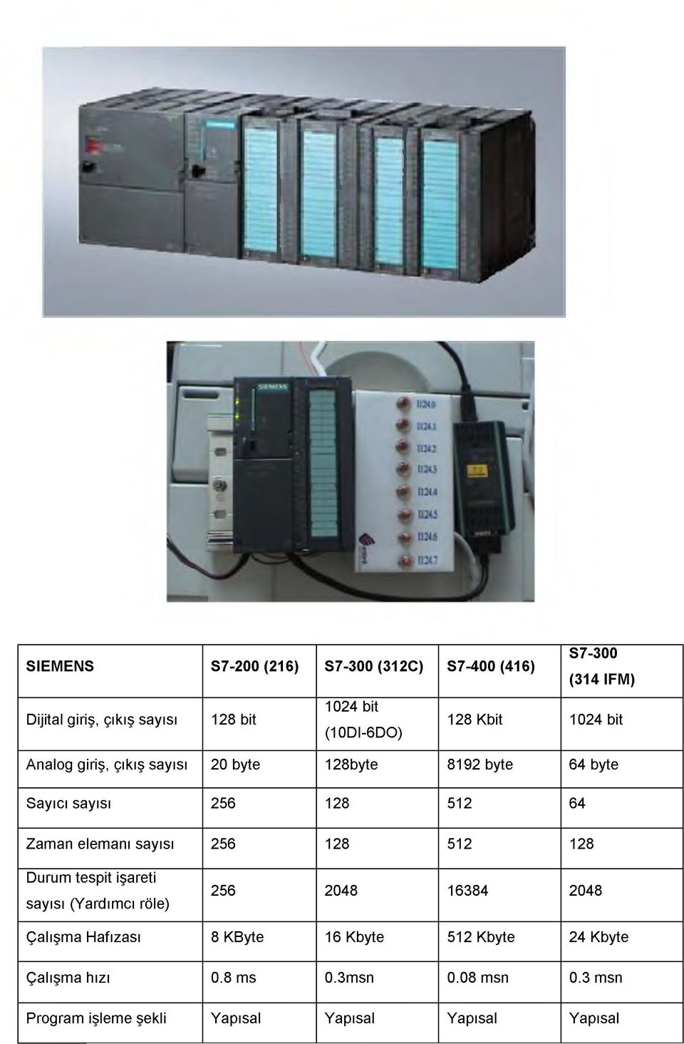 Zaman elemanı sayısı 256 128 512 128 Durum tespit işareti sayısı (Yardımcı röle) 256 2048 16384 2048 Çalışma Hafızası 8