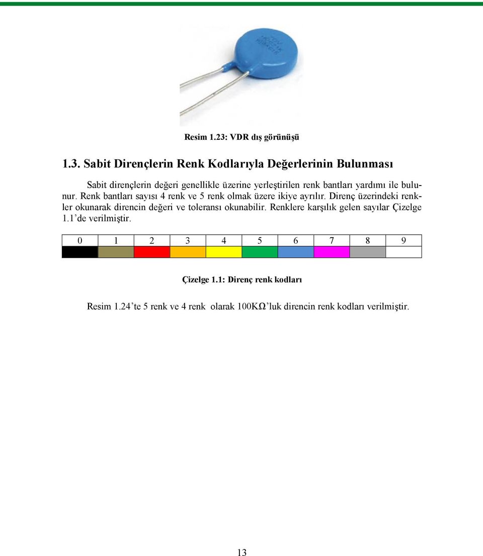 Sabit Dirençlerin Renk Kodlarıyla Değerlerinin Bulunması Sabit dirençlerin değeri genellikle üzerine yerleştirilen renk bantları