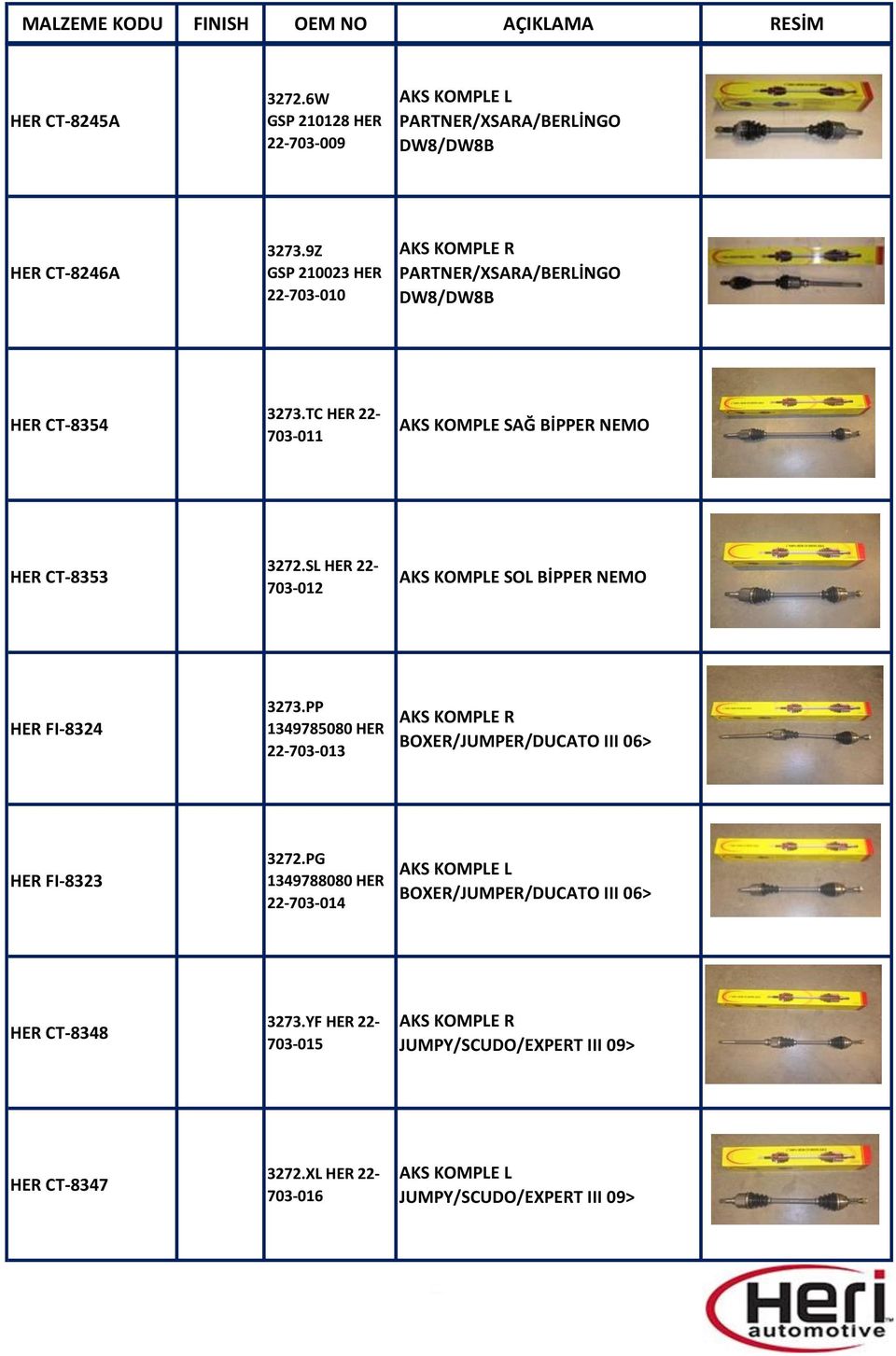 SL HER 22-703-012 AKS KOMPLE SOL BİPPER NEMO HER FI-8324 3273.PP 1349785080 HER 22-703-013 AKS KOMPLE R BOXER/JUMPER/DUCATO III 06> HER FI-8323 3272.