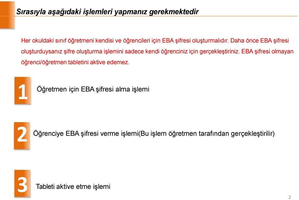 Daha önce EBA şifresi oluşturduysanız şifre oluşturma işlemini sadece kendi öğrenciniz için gerçekleştiriniz.