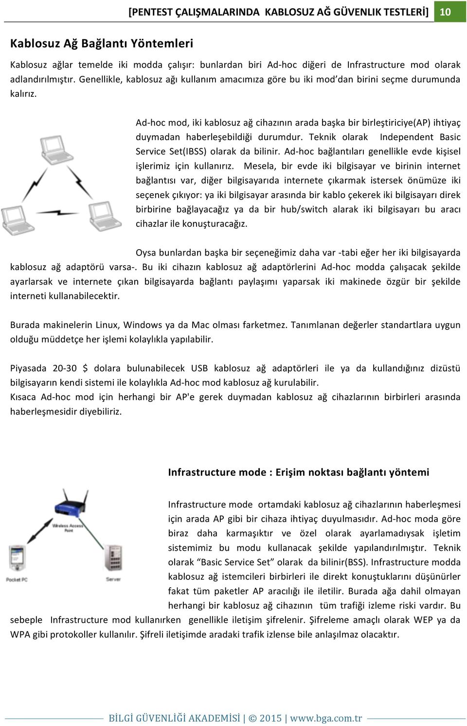 Ad- hoc mod, iki kablosuz ağ cihazının arada başka bir birleştiriciye(ap) ihtiyaç duymadan haberleşebildiği durumdur. Teknik olarak Independent Basic Service Set(IBSS) olarak da bilinir.