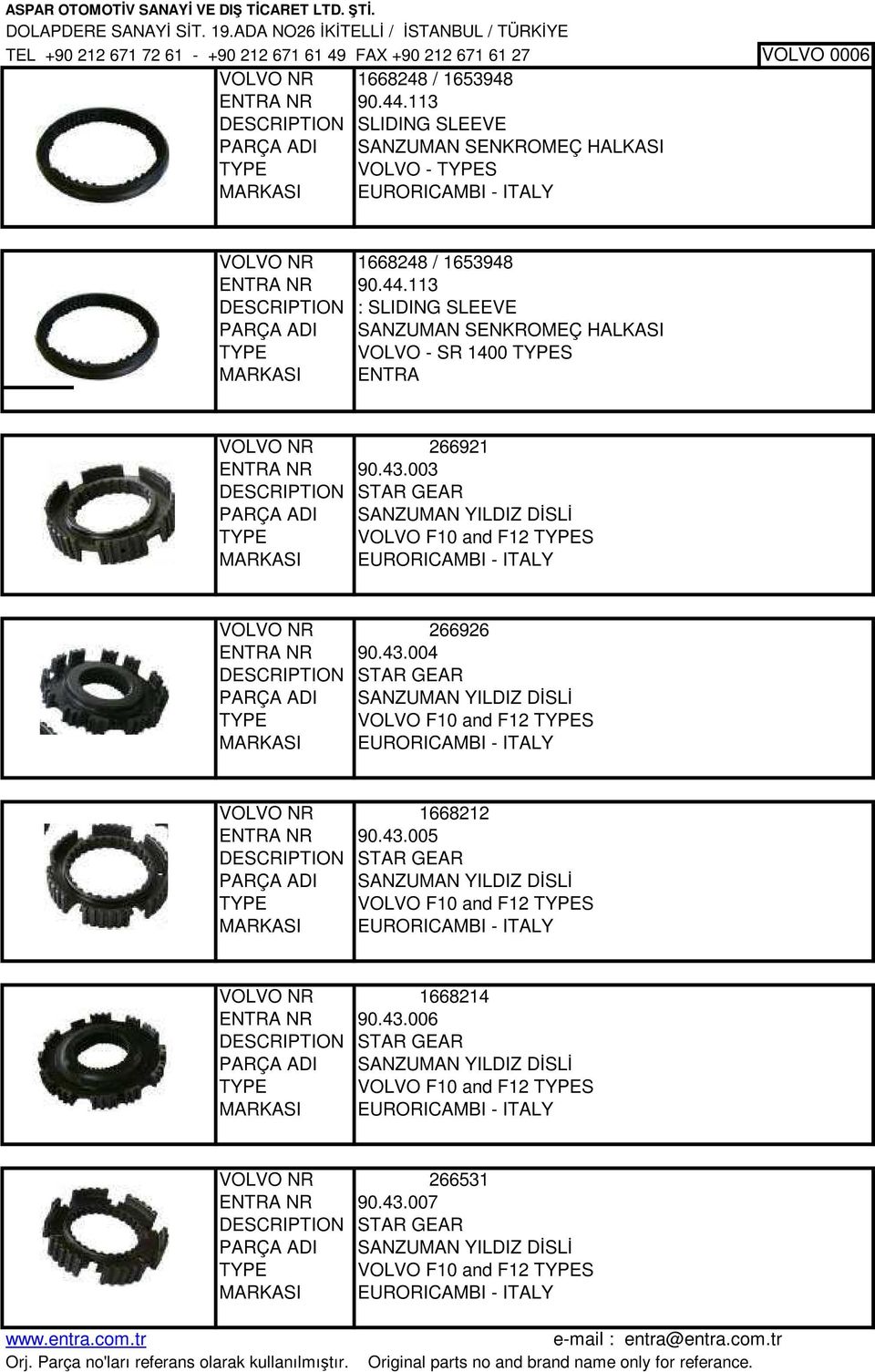 113 DESCRIPTION : SLIDING SLEEVE PARÇA ADI SANZUMAN SENKROMEÇ HALKASI TYPE VOLVO - SR 1400 TYPES VOLVO NR 266921 ENTRA NR 90.43.