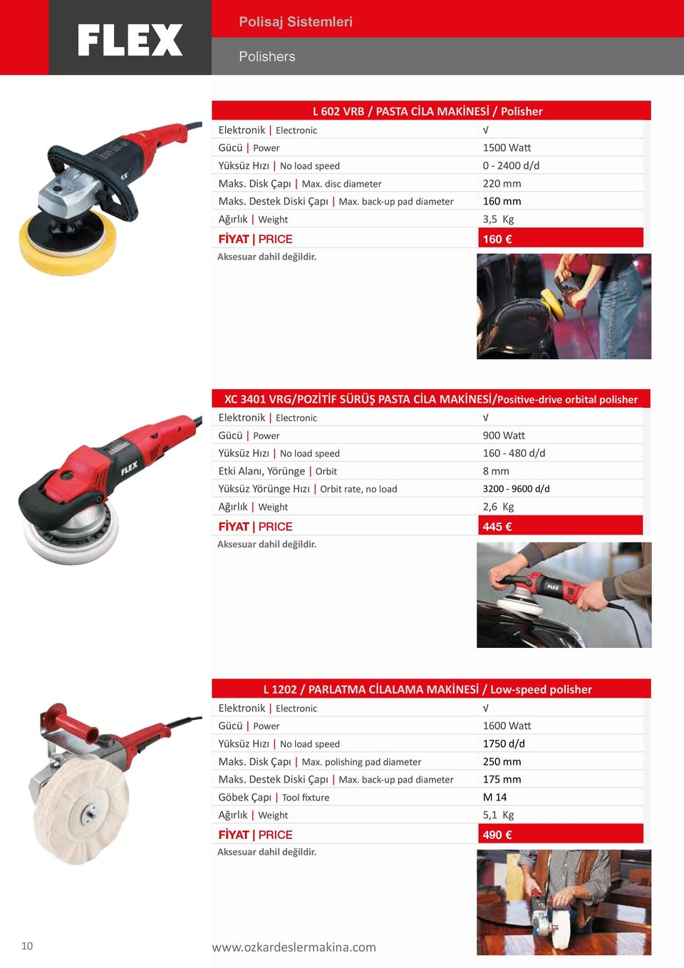 XC 3401 VRG/POZİTİF SÜRÜŞ PASTA CİLA MAKİNESİ/Positive-drive orbital polisher Elektronik Electronic 900 Watt 160-480 d/d Etki Alanı, Yörünge Orbit 8 Yüksüz Yörünge Hızı Orbit rate, no load 3200-9600