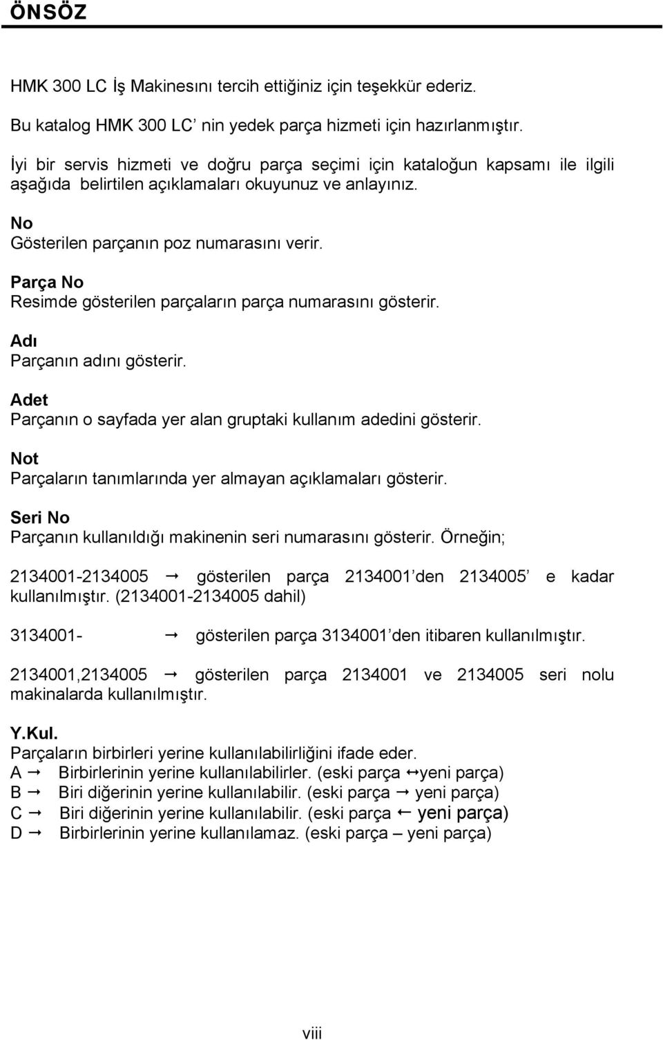 Parça No Resimde gösterilen parçaların parça numarasını gösterir. Adı Parçanın adını gösterir. Adet Parçanın o sayfada yer alan gruptaki kullanım adedini gösterir.