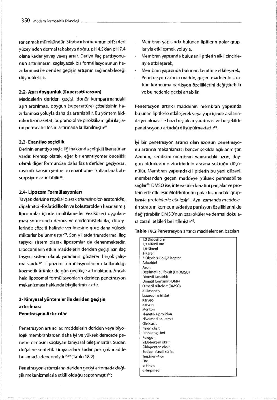 2- Aşırı doygunluk (Supersatürasyon) Maddelerin deriden geçişi, donör kompartmandaki aşırı artırılması, doygun (supersatüre) çözeltisinin hazırlanması yoluyla daha da artırılabilir.