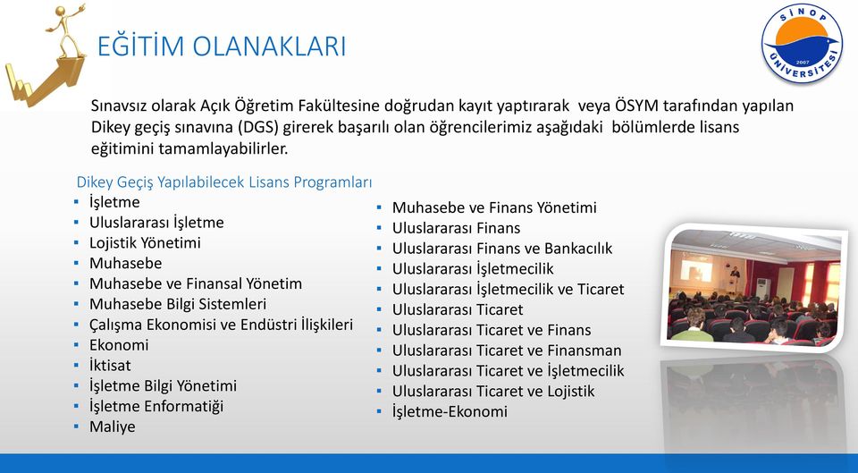 Dikey Geçiş Yapılabilecek Lisans Programları İşletme Uluslararası İşletme Lojistik Yönetimi Muhasebe Muhasebe ve Finansal Yönetim Muhasebe Bilgi Sistemleri Çalışma Ekonomisi ve Endüstri İlişkileri