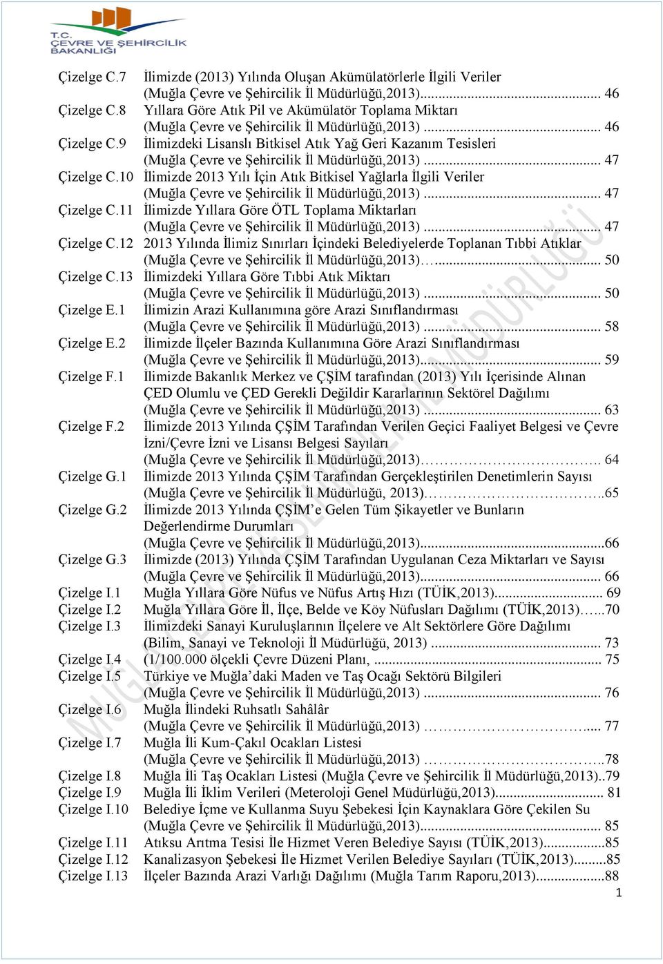 9 İlimizdeki Lisanslı Bitkisel Atık Yağ Geri Kazanım Tesisleri (Muğla Çevre ve Şehircilik İl Müdürlüğü,2013)... 47 Çizelge C.