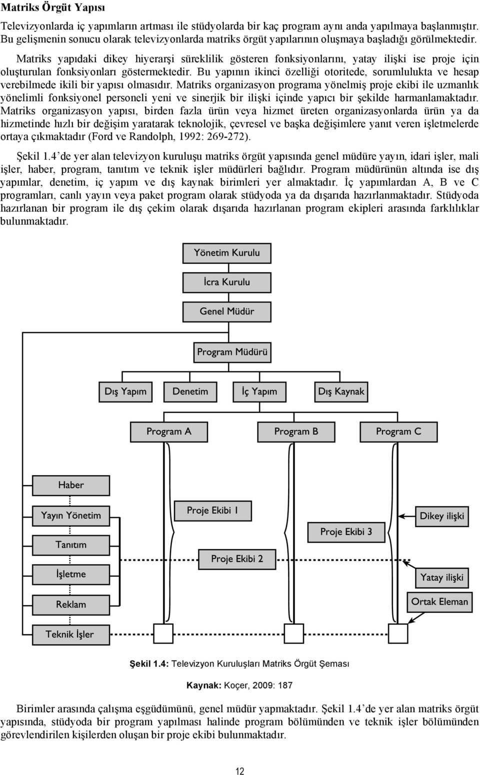 Matriks yapıdaki dikey hiyerarşi süreklilik gösteren fonksiyonlarını, yatay ilişki ise proje için oluşturulan fonksiyonları göstermektedir.