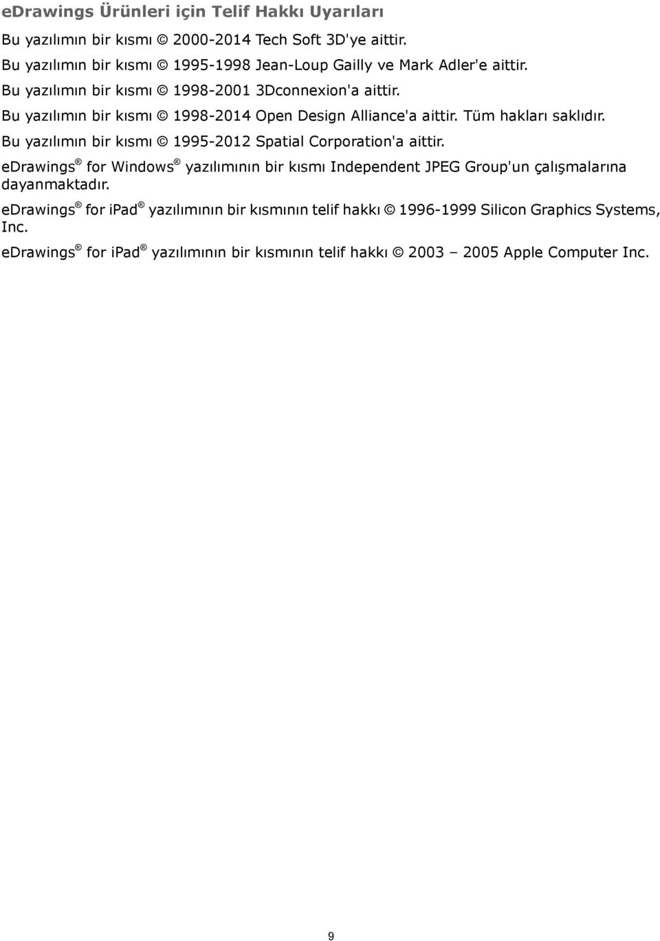 Bu yazılımın bir kısmı 1998-2014 Open Design Alliance'a aittir. Tüm hakları saklıdır. Bu yazılımın bir kısmı 1995-2012 Spatial Corporation'a aittir.